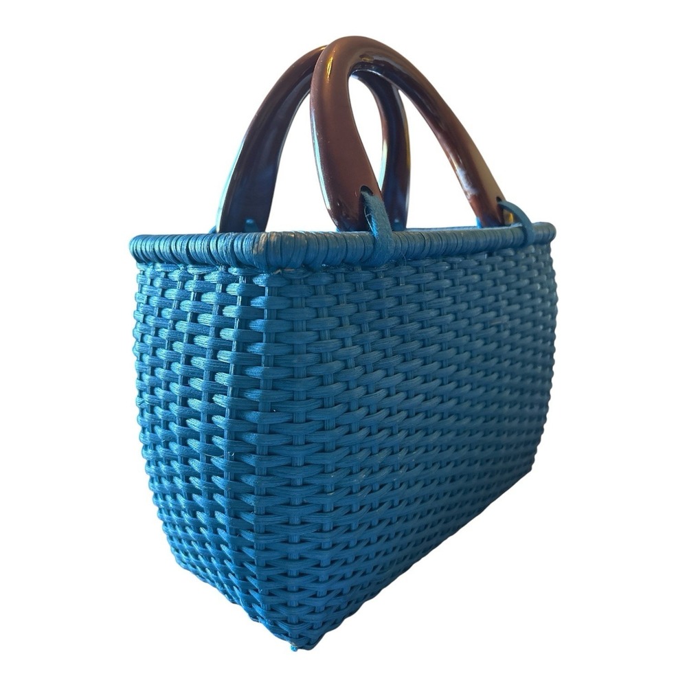Handmade Blue Basket Purse Handbag PUTU J MacLear Vintage - Picture 4 of 12